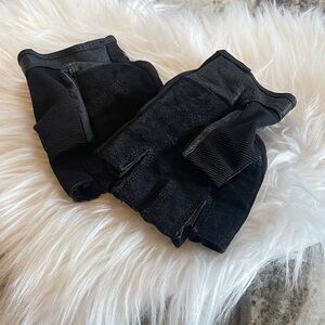 Men's Black Half-Finger Leather & Suede Gloves